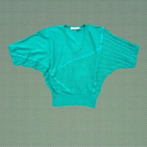 Vintage 80s Carlo Cavallo Blue Green Retro Funky Short Batwing Sleeve Sweater